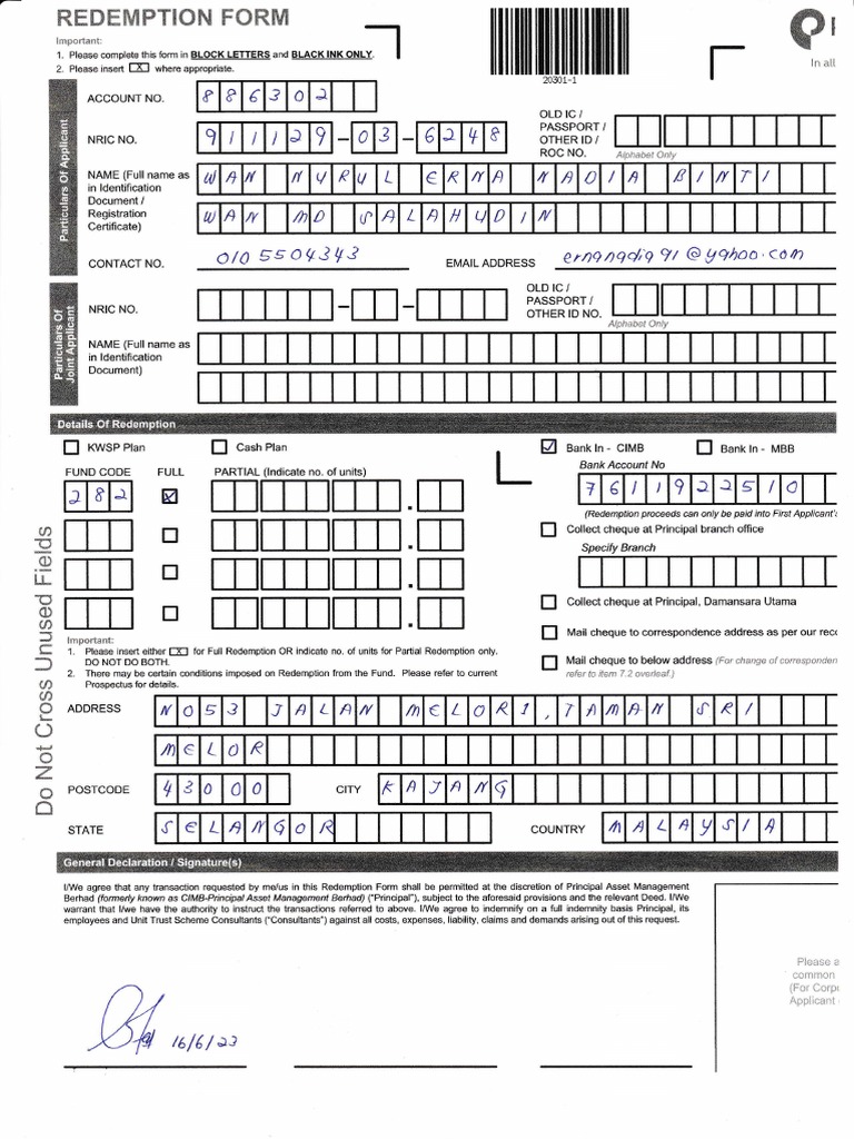 Erna Redemption Form Instructions | PDF