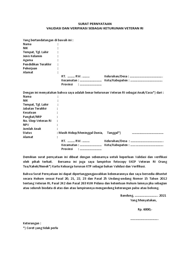 Surat Pernyataan Validasi | PDF