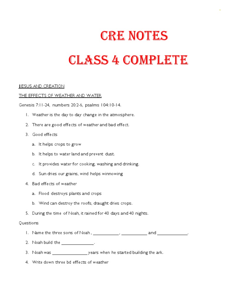 Grade 4 CRE Notes and Quizzes | PDF | Ruth (Biblical Figure) | Jesus