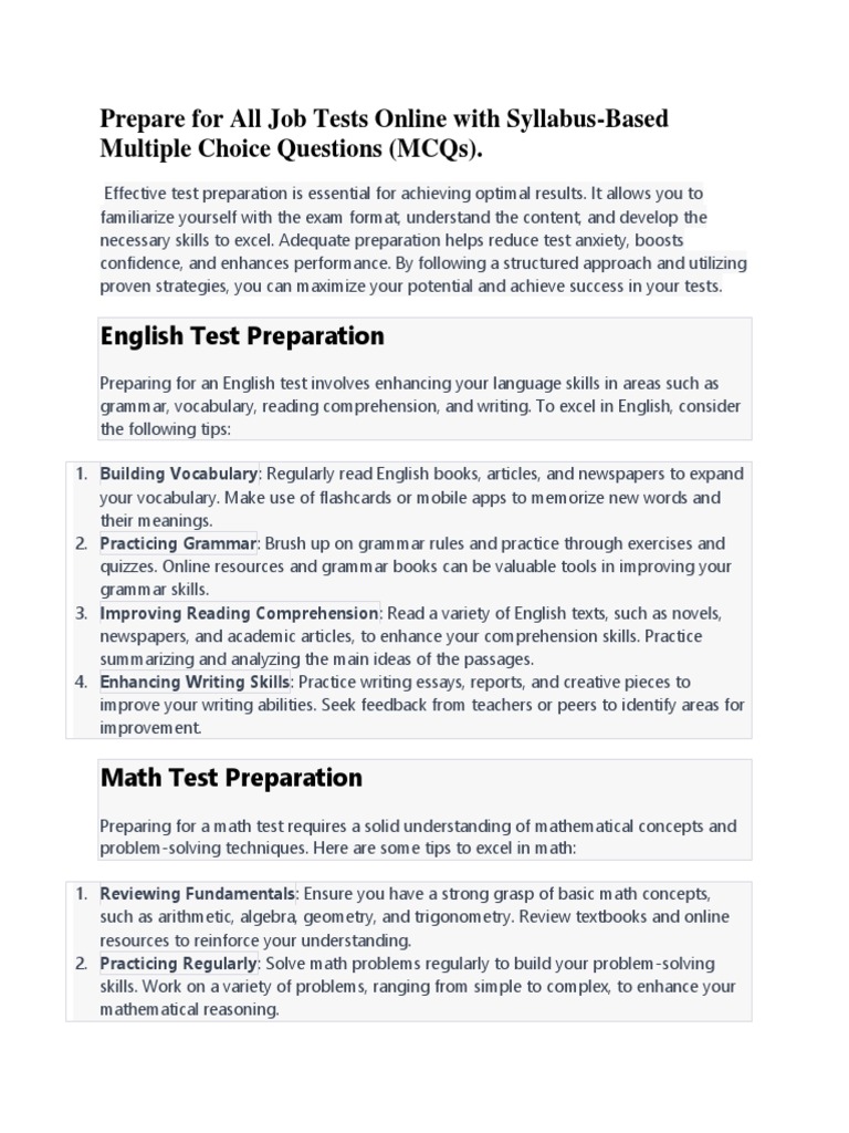 Prepare For All Job Tests Online With SyllabusBased Multiple Choice