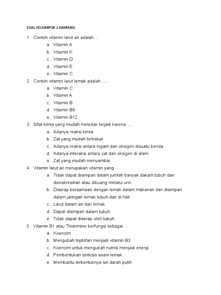 Soal Vitamin dan Sifat Kimia Dasar | PDF