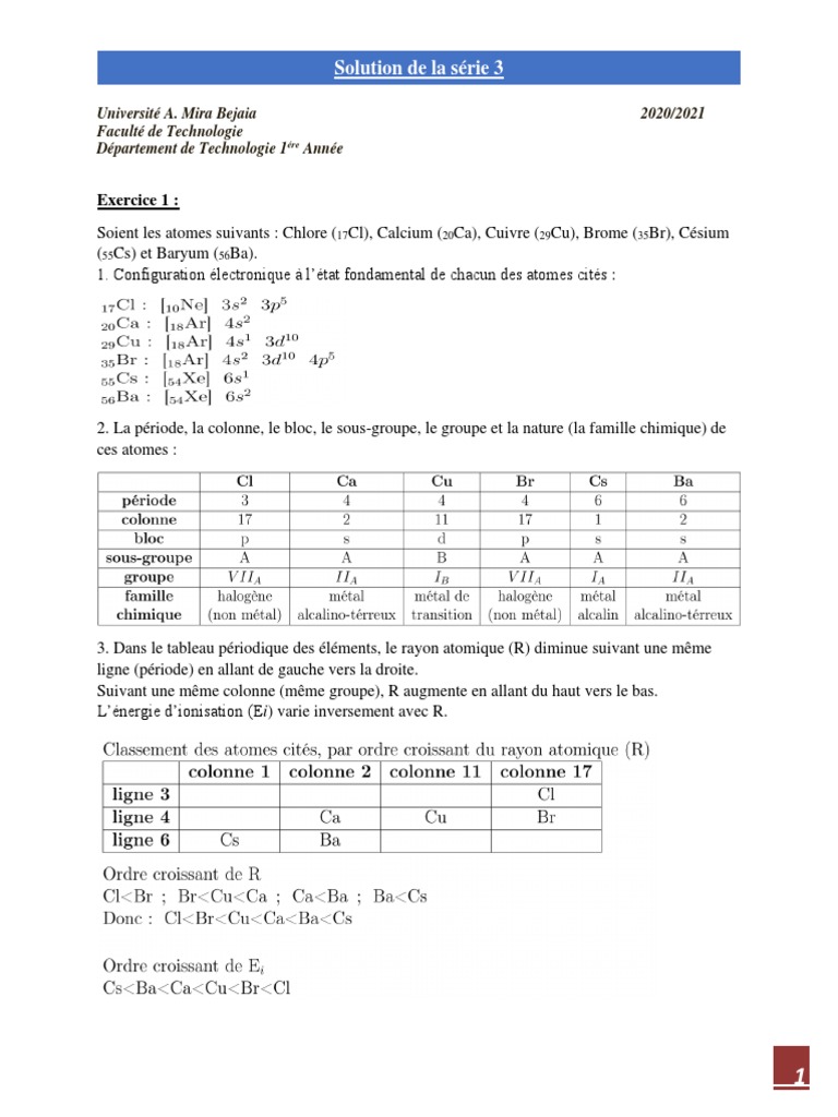 Solution de La Série 3 | PDF | Configuration électronique | Atomes