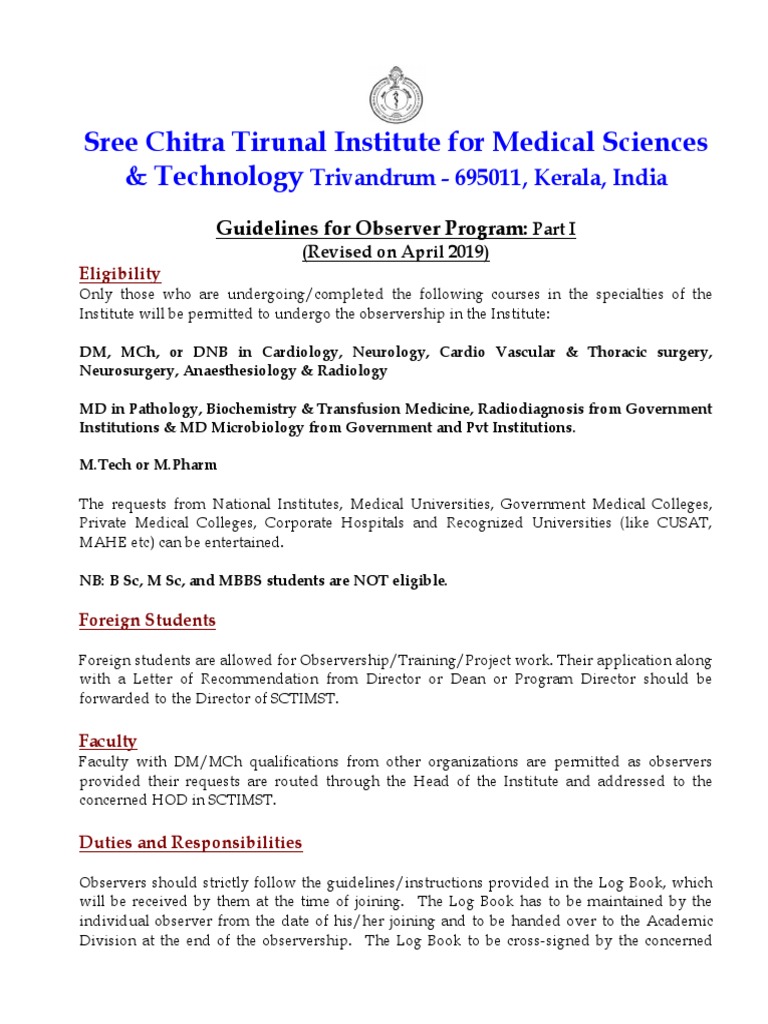 Guidelines For Clinical Observership Part 1 Pdf Doctor Of Medicine