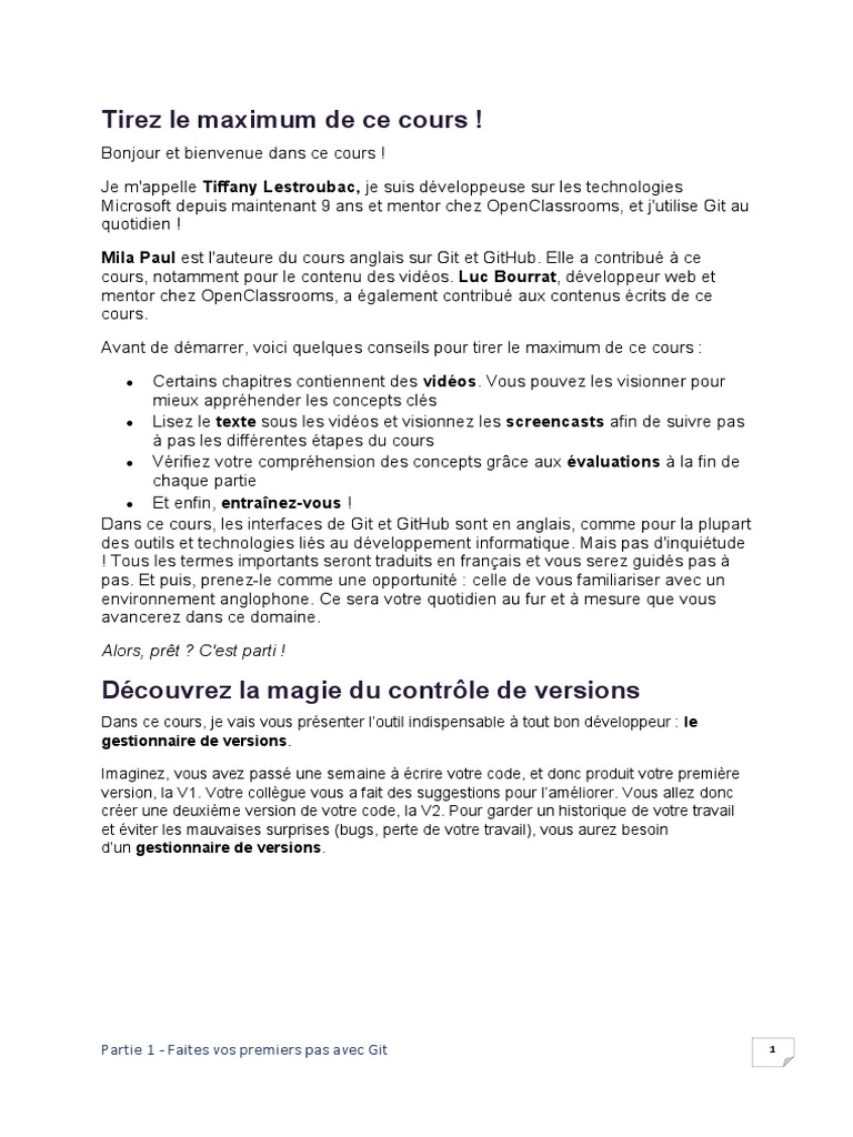 Partie 1 - Faites Vos Premiers Pas Avec Git | PDF | Gestion de versions ...
