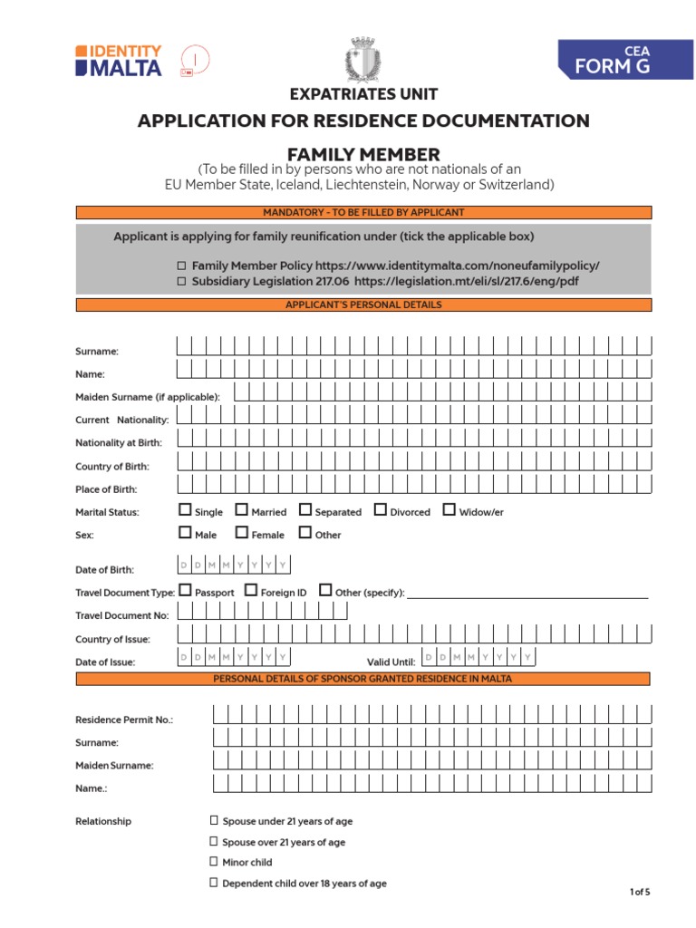 Cea form g new pdf marriage malta