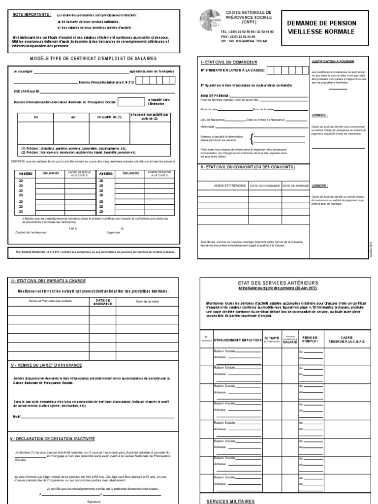 Demande de Pension Vieillesse CNPS | PDF | Mariage