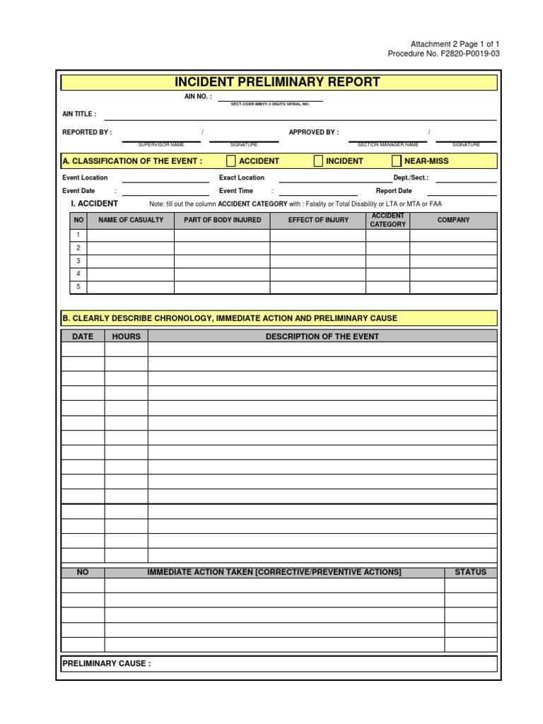Incident Preliminary Report: Attachment 2 Page 1 of 1 Procedure No ...