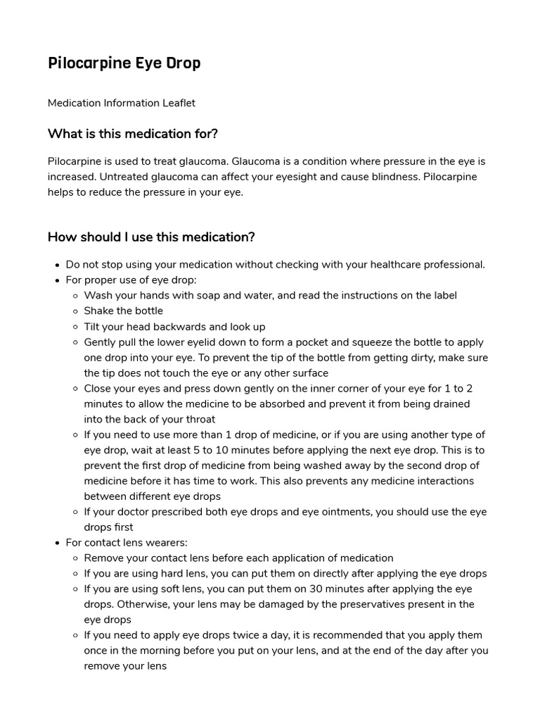 Pilocarpine Eye Drop PDF Health Sciences