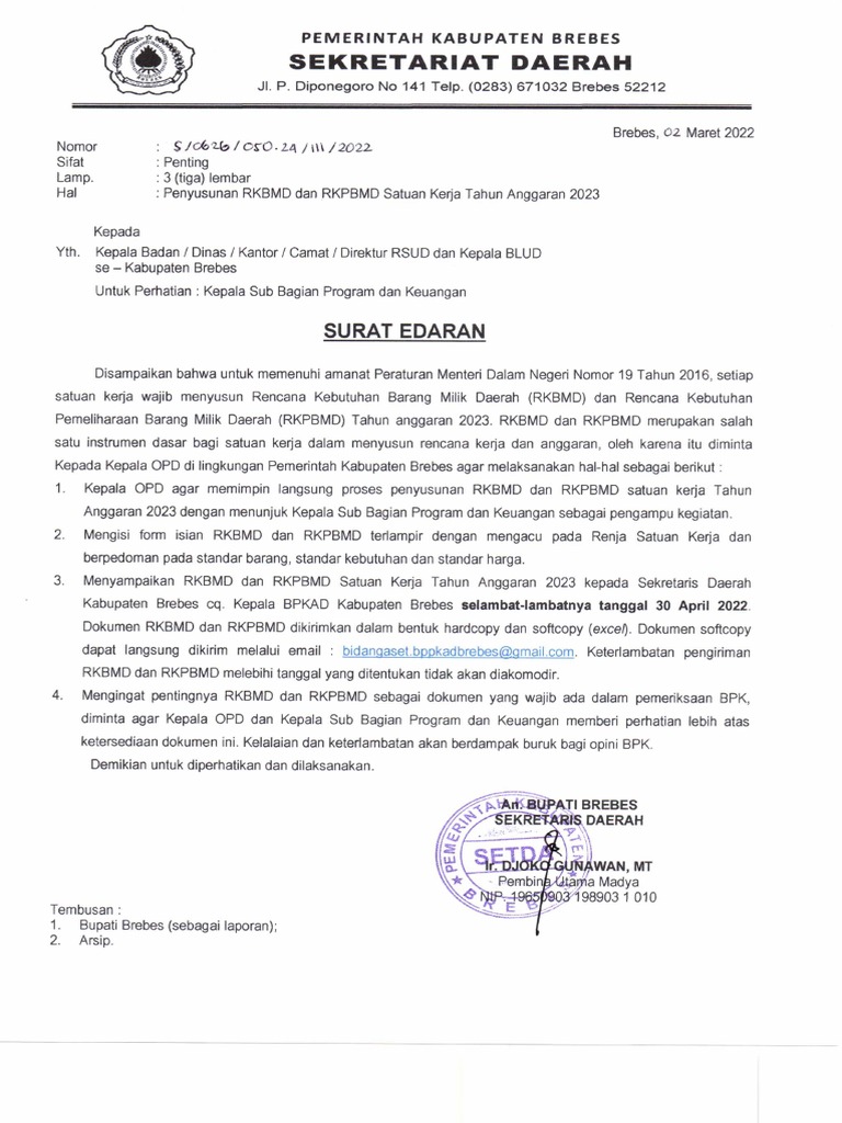 Surat Edaran Penyusunan RKBMD & RKPBMD | PDF