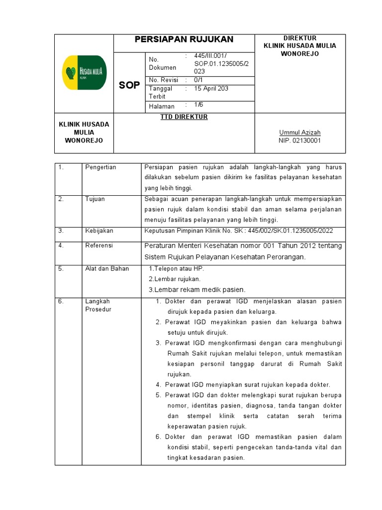 Prosedur Rujukan Pasien Klinik 2023 | PDF
