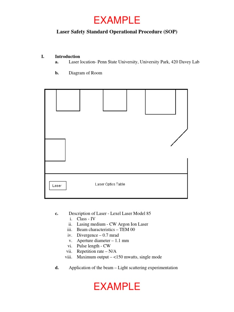 Example - Laser - Sop Safety Operational Procedure | PDF