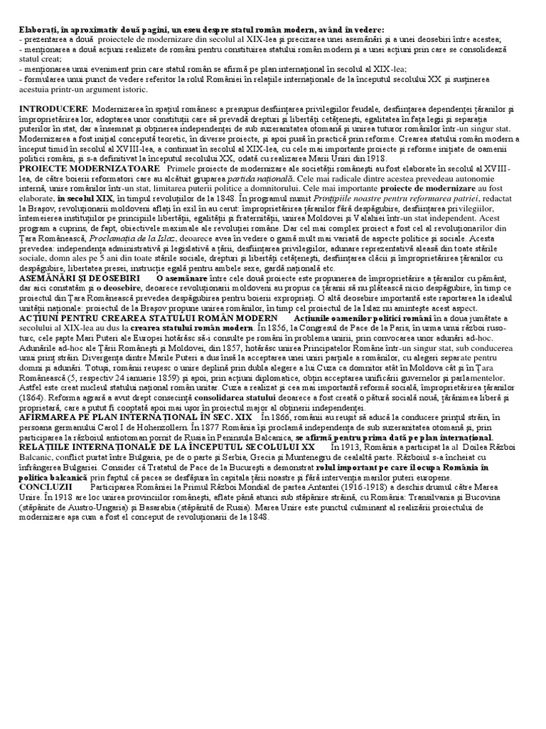 Eseu Complet Despre Statul Român Modern | PDF