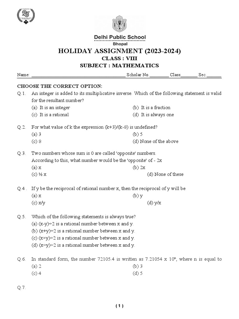 Resource 20230614093728 Math-Viii Holiday Assignment 2023-24 | PDF ...