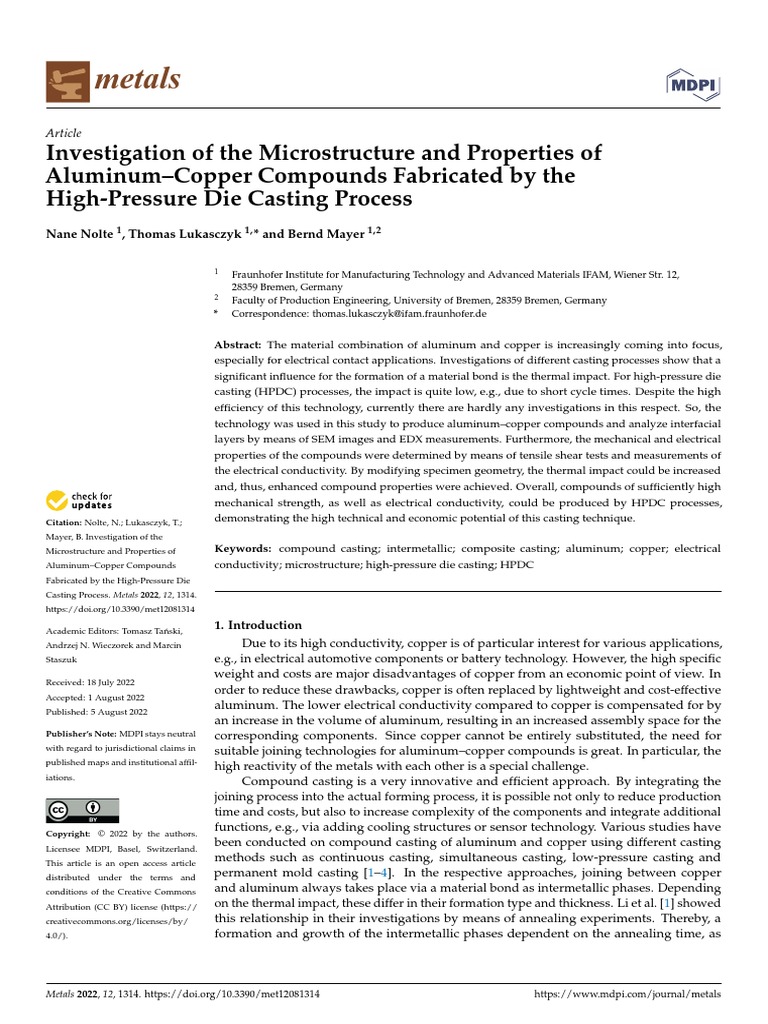Metals 12 01314 v2 PDF Aluminium Electrical Resistivity And
