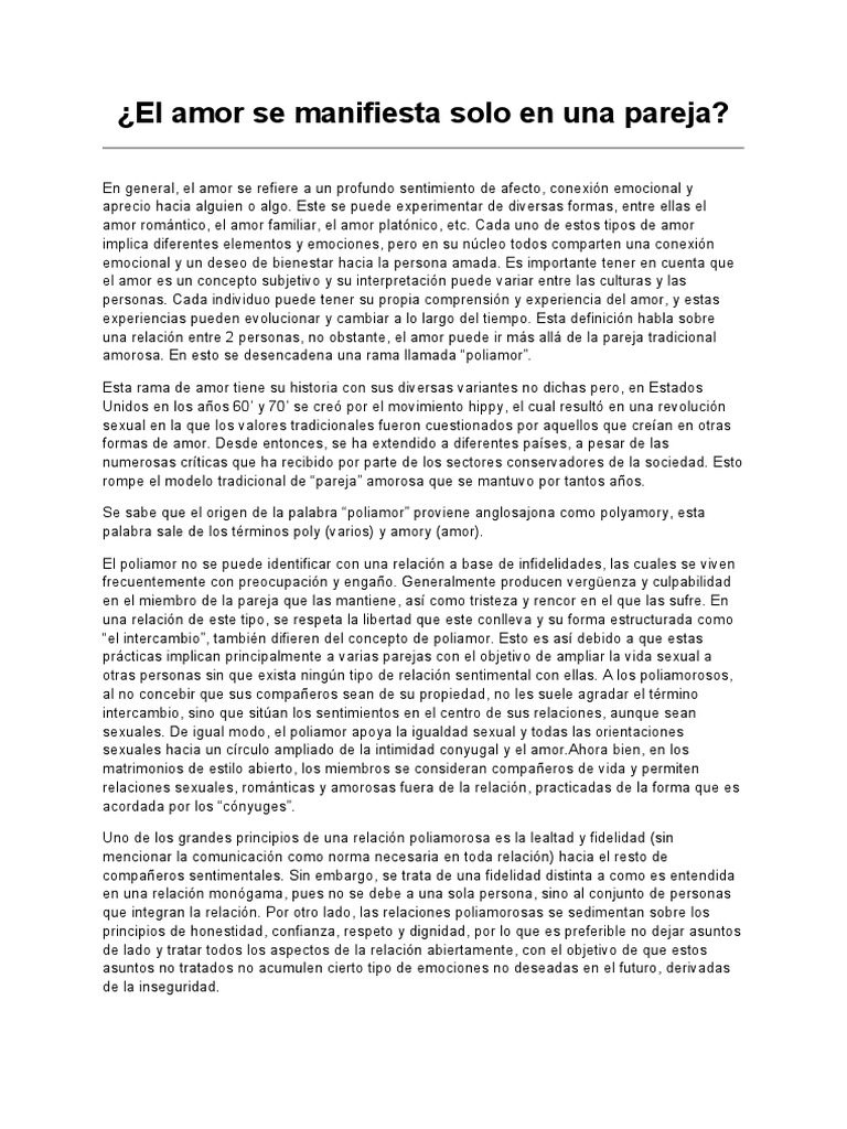 Poliamor - ¿El Amor Se Manifiesta Solo en Una Pareja? | PDF