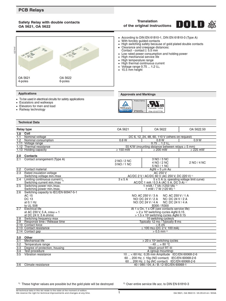 pcb-relays-safety-relay-with-double-contacts-oa-5621-oa-5622