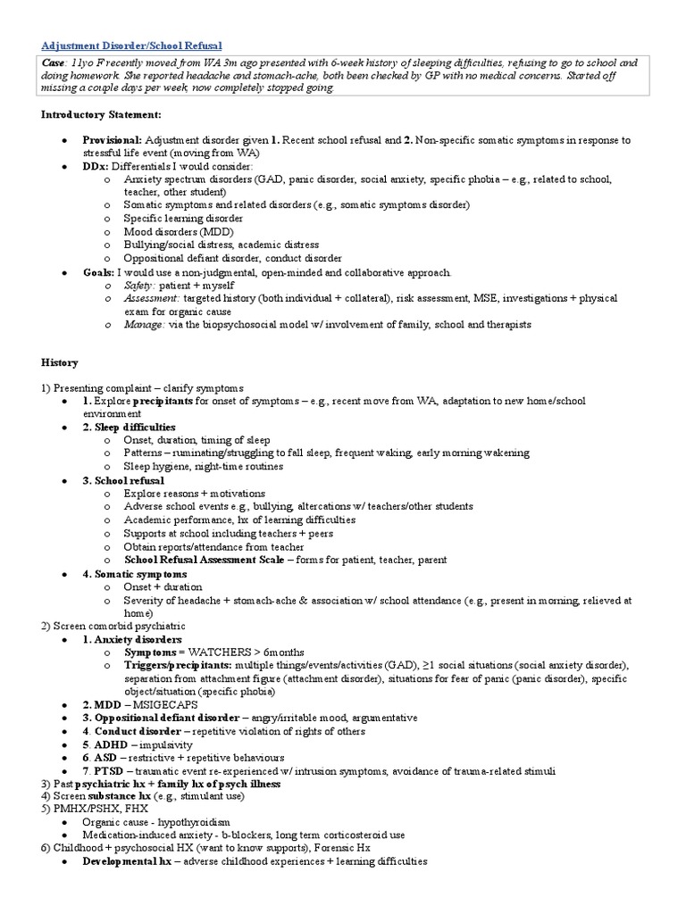 Adjustment Disorder VIVA Structure PDF Mental Disorder Anxiety