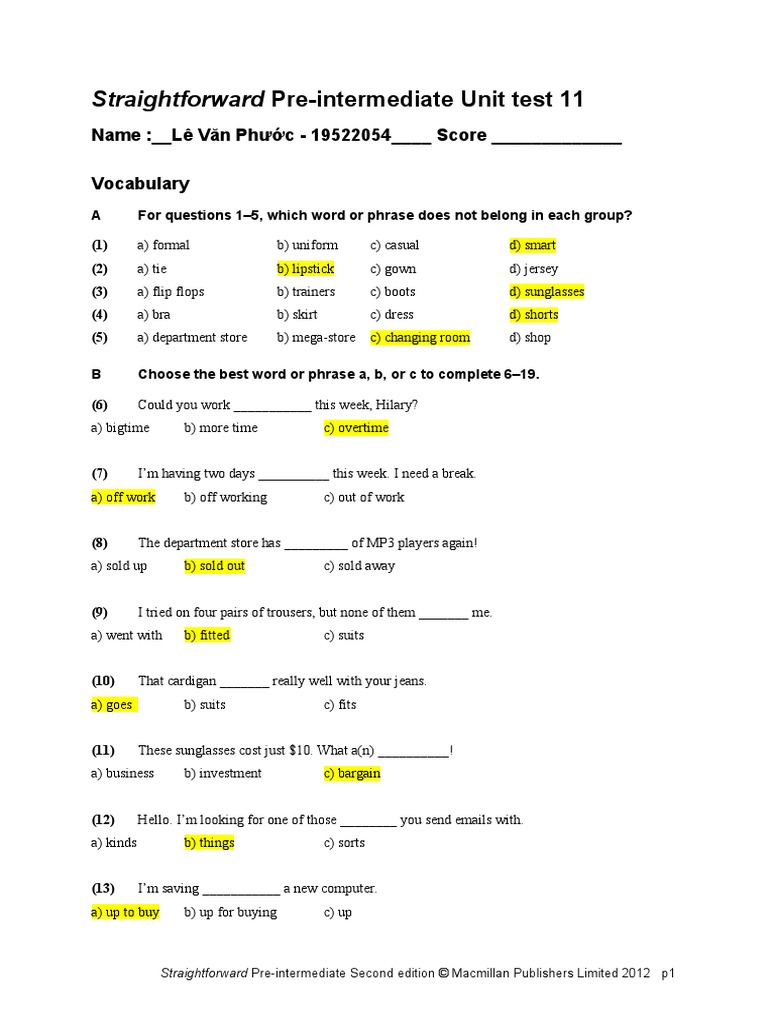 Unit 11 test pdf clothing fashion
