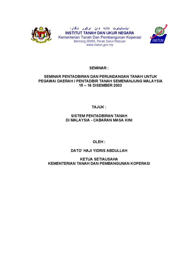 Cabaran Pentadbiran Tanah Masakini Ksu Pdf