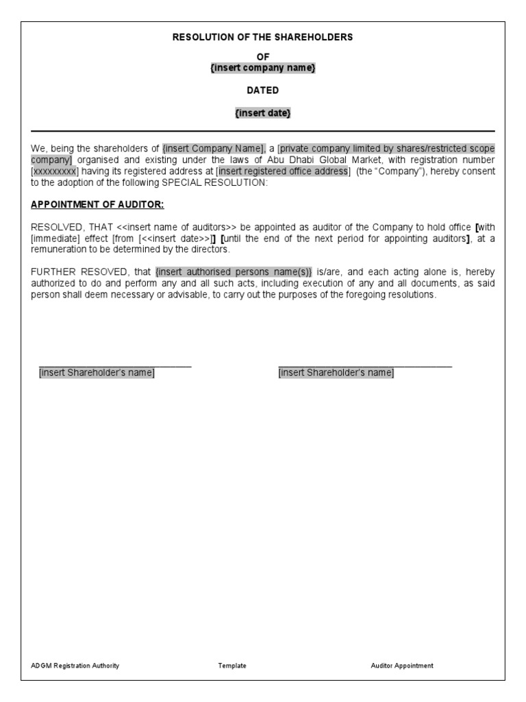 Shareholder Resolution Template | PDF