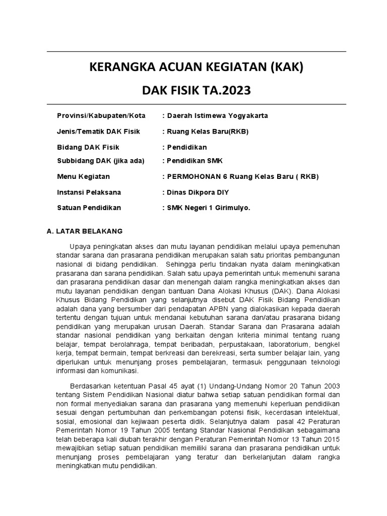 Contoh Tor Kak Dak 2023 SMK Terbaru | PDF