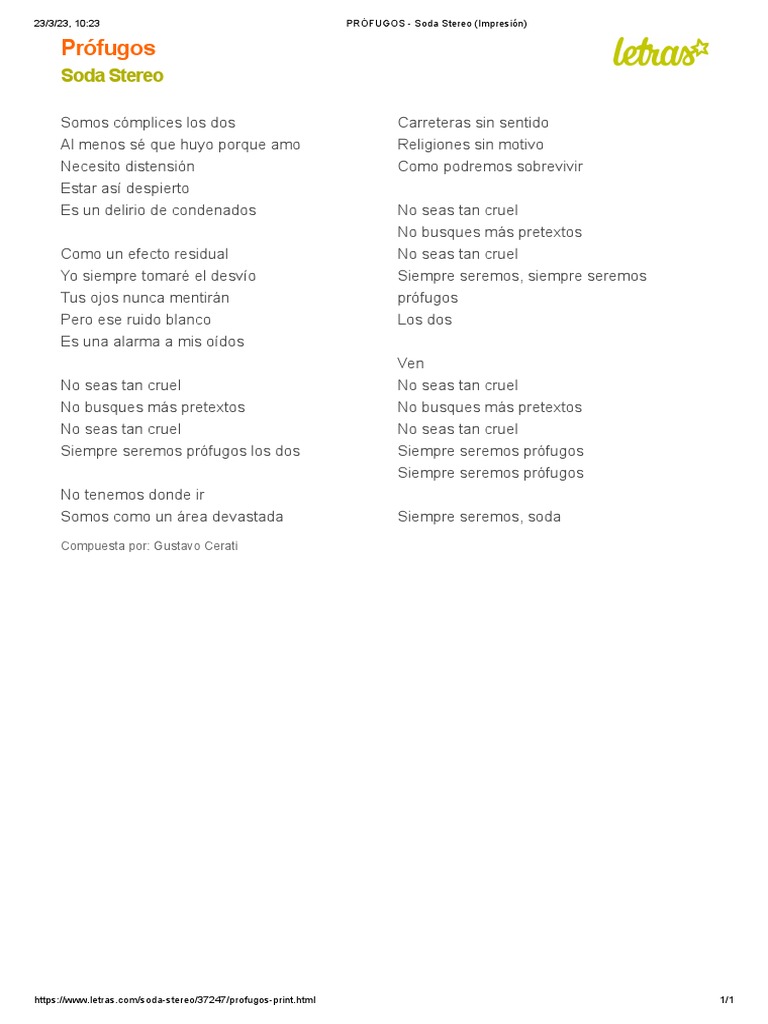 PRÓFUGOS - Letra | PDF
