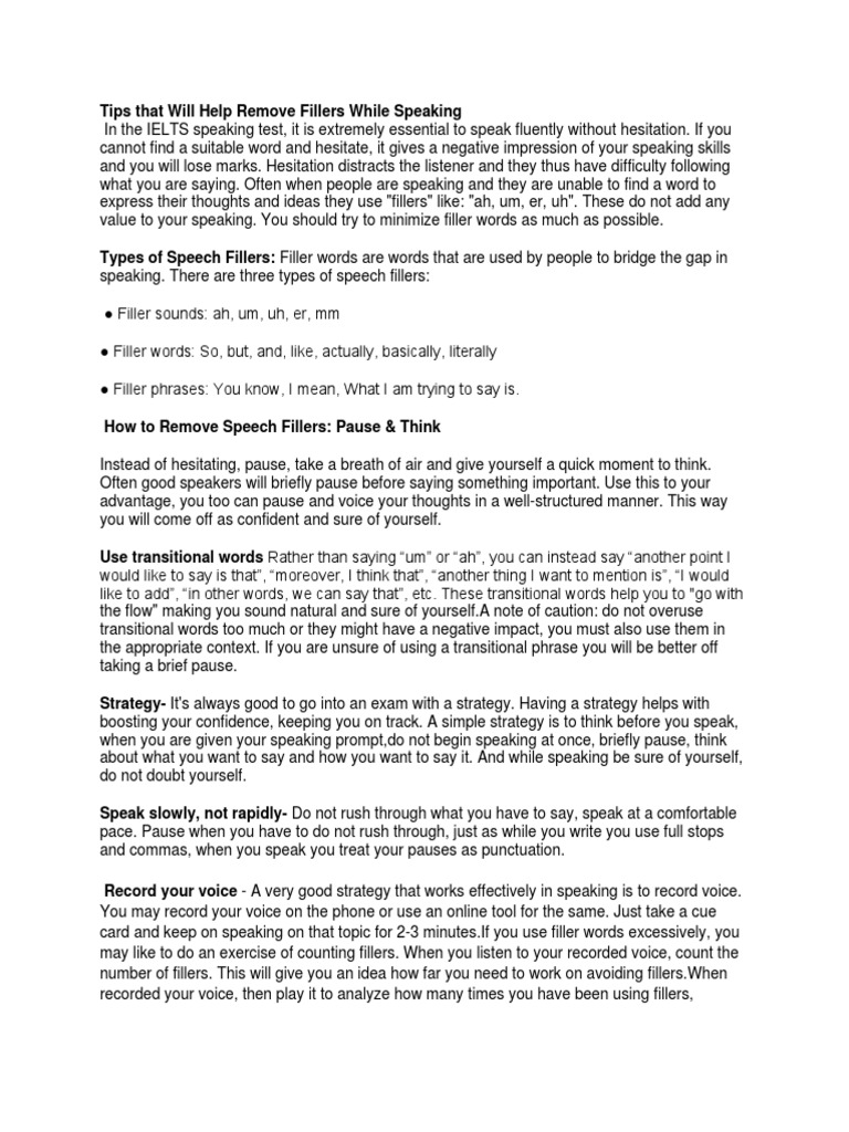 Tips That Will Help Remove Fillers While Speaking Pdf Word