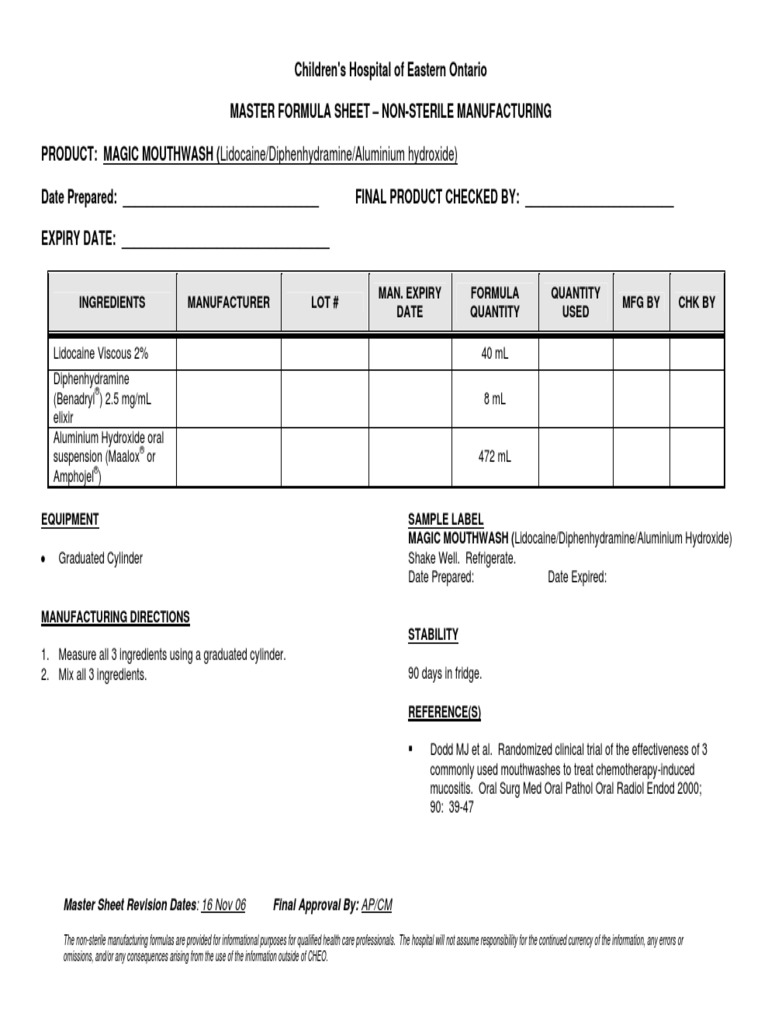 Magic Mouthwash PDF Clinical Medicine Drugs