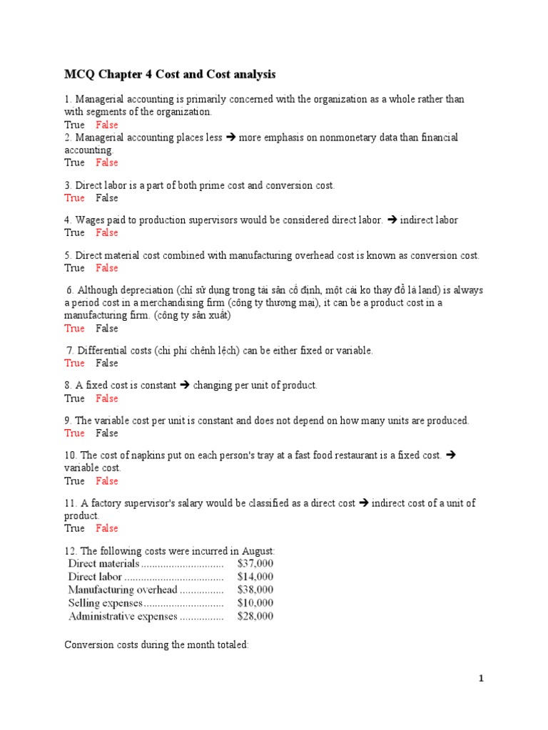 MCQ Cost and Cost Analysis | PDF | Cost | Management Accounting