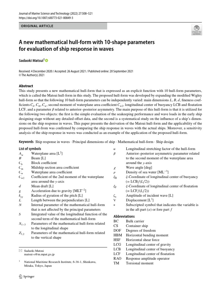 New 10-Parameter Hull-Form for Ship Design | PDF | Sensitivity Analysis ...