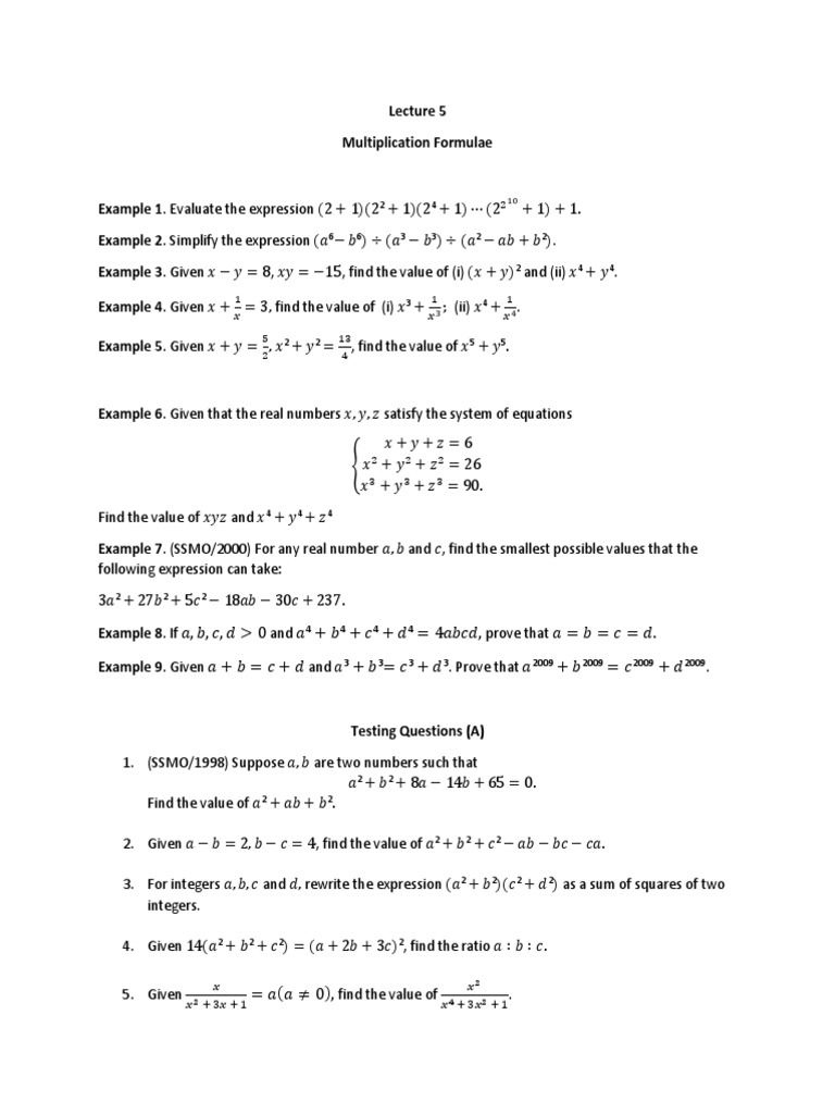 Advanced Algebra Problem Solving | PDF | Ratio | Abstract Algebra
