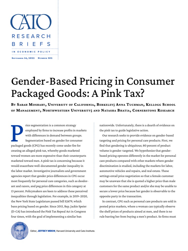 Gender Based Pricing in Consumer Packaged Goods A Pink Tax? PDF