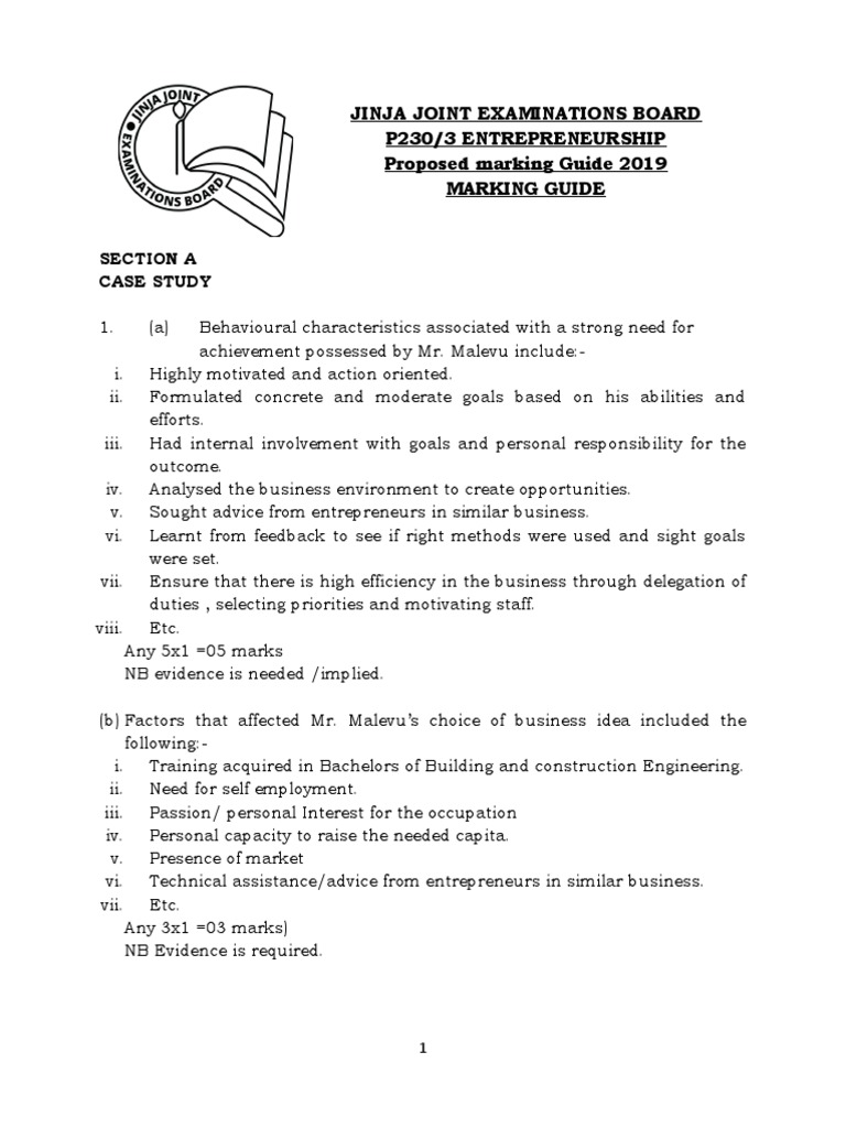 Marking Guide p3 Ent | PDF | Pricing | Employment