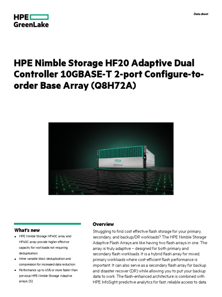 HPE Nimble Storage HF20 Adaptive Dual Controller 10GBASET 2Port