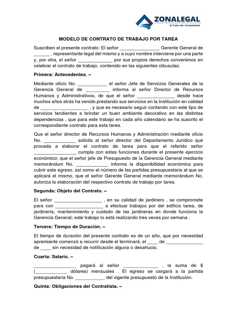 Modelo de Contrato de Trabajo Por Tarea | PDF