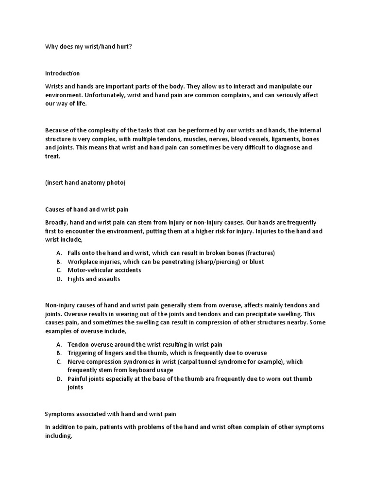 Why Does My Hand Wrist Hurt PDF Hand Injury