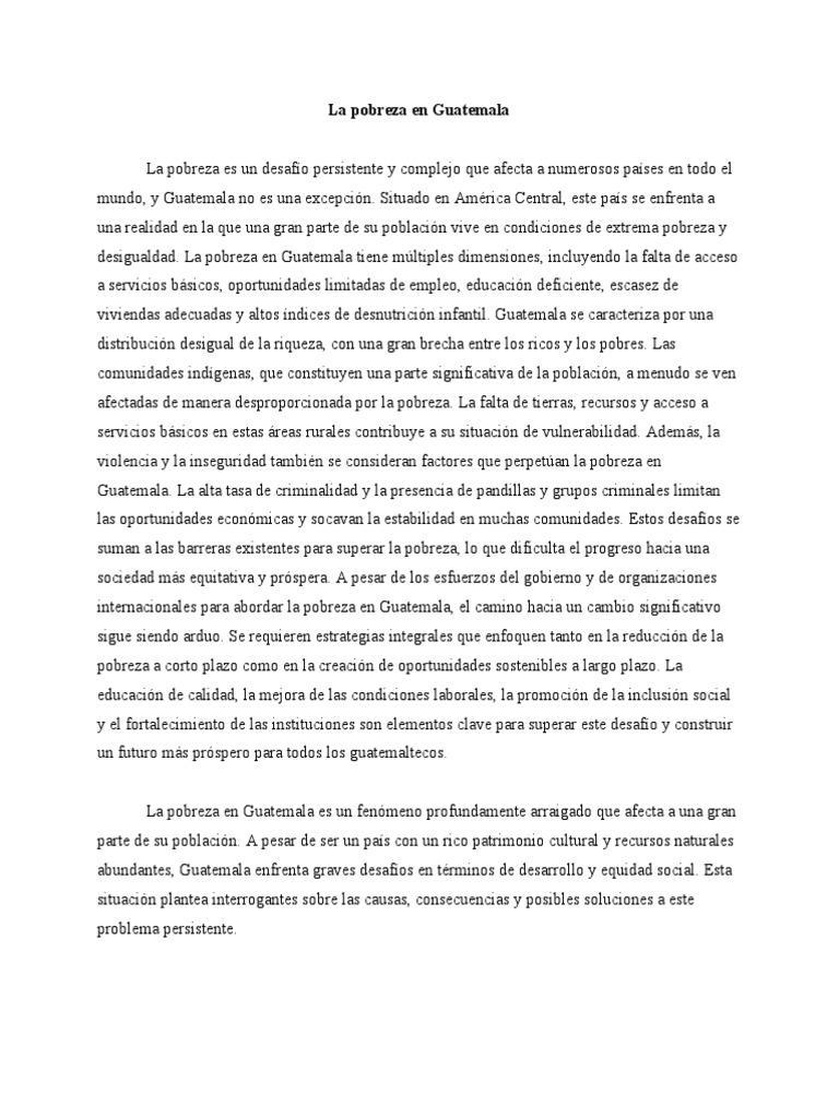La Pobreza en Guatemala | PDF | Pobreza | Pobreza e indigencia