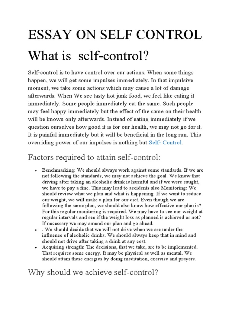 write an essay on self control