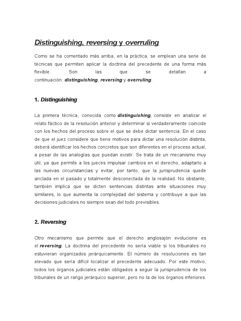 Técnicas de Distinguishing y Overruling | PDF | Precedente | Caso de ley
