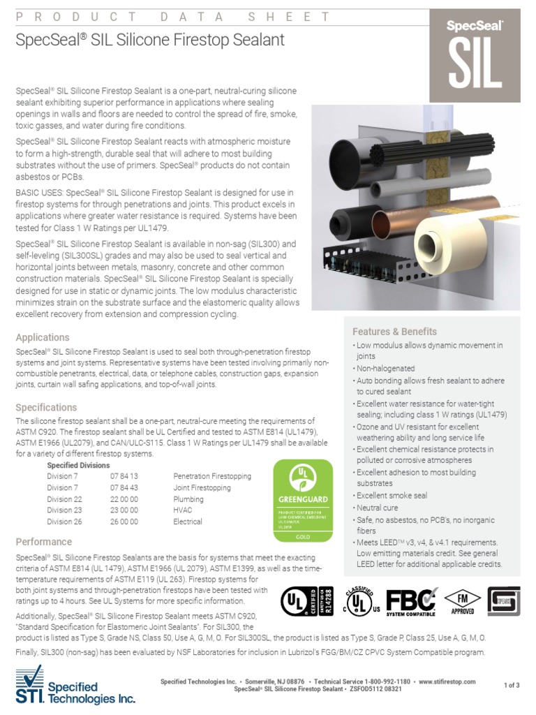 SIL Silicone Firestop Sealant Product Data Sheet Download Free PDF