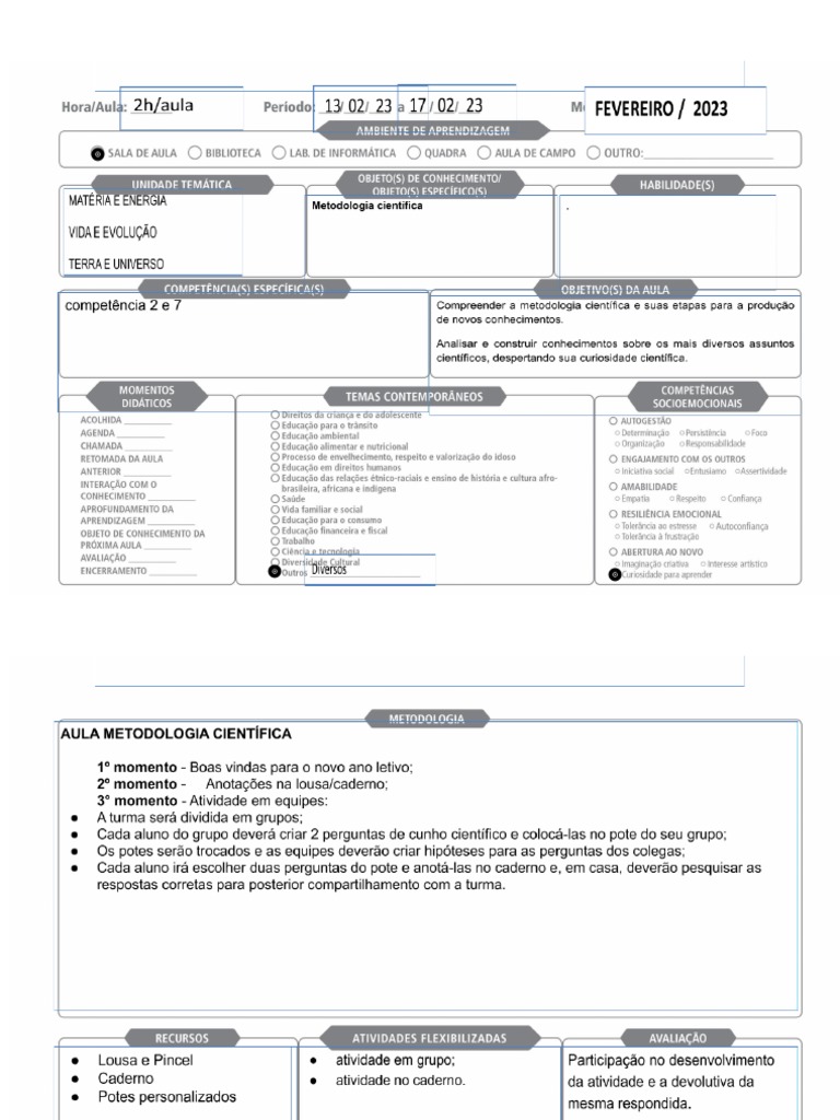 Plano de Aula - Metodo Científico | PDF