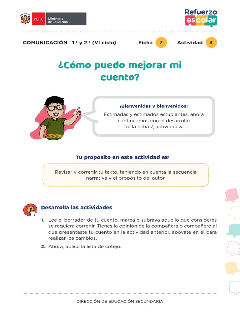 Mejora tu cuento: Ficha 7 Comunicación | PDF
