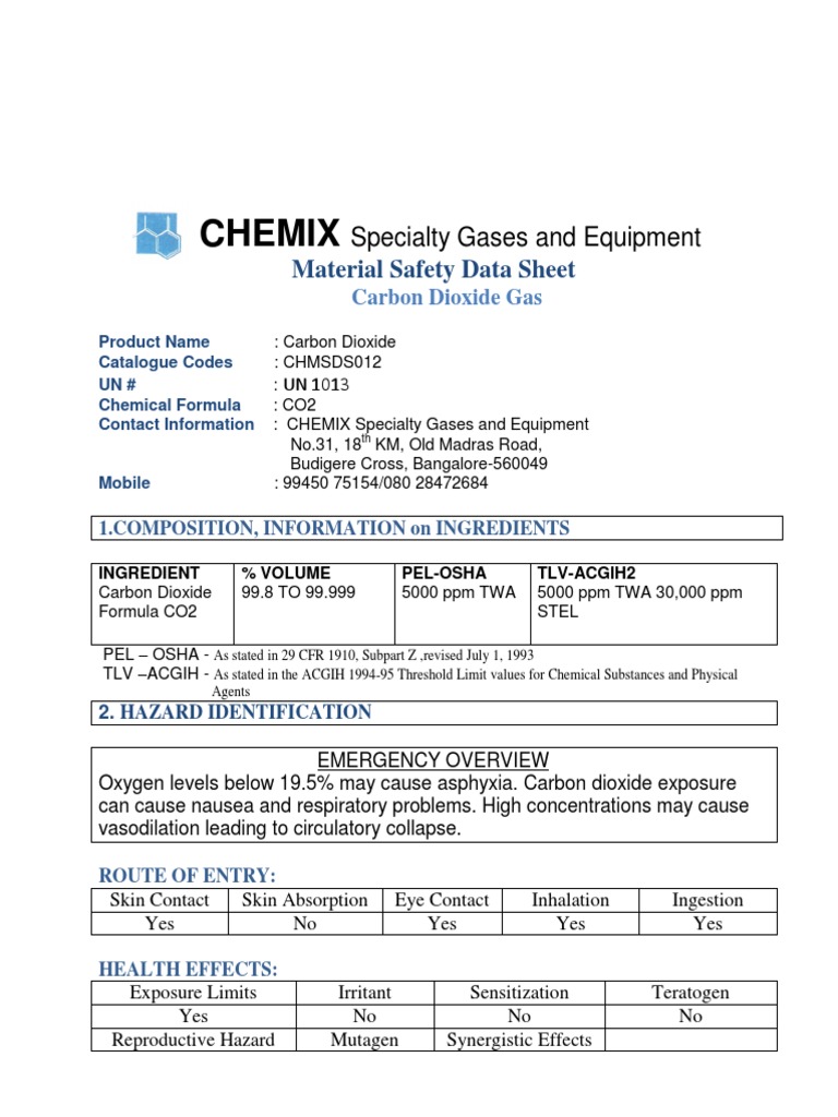 Chemix Material Safety Data Sheet PDF