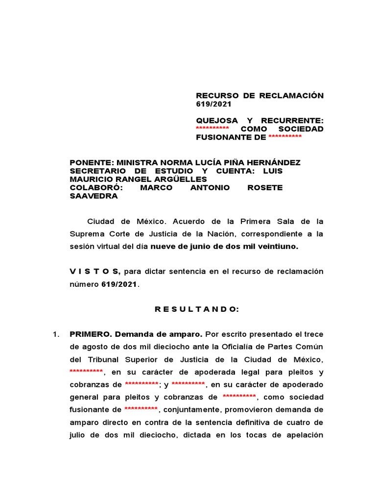 Recurso de Reclamacion Sentencia | PDF | Debido al proceso | Caso de ley