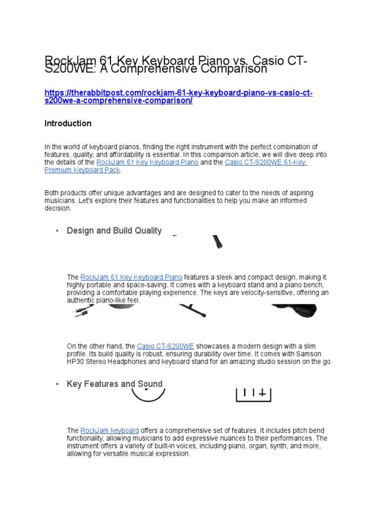 RockJam 61 Key Keyboard Piano vs. Casio CT-S200WE A Comprehensive  Comparison, PDF, Computer Keyboard