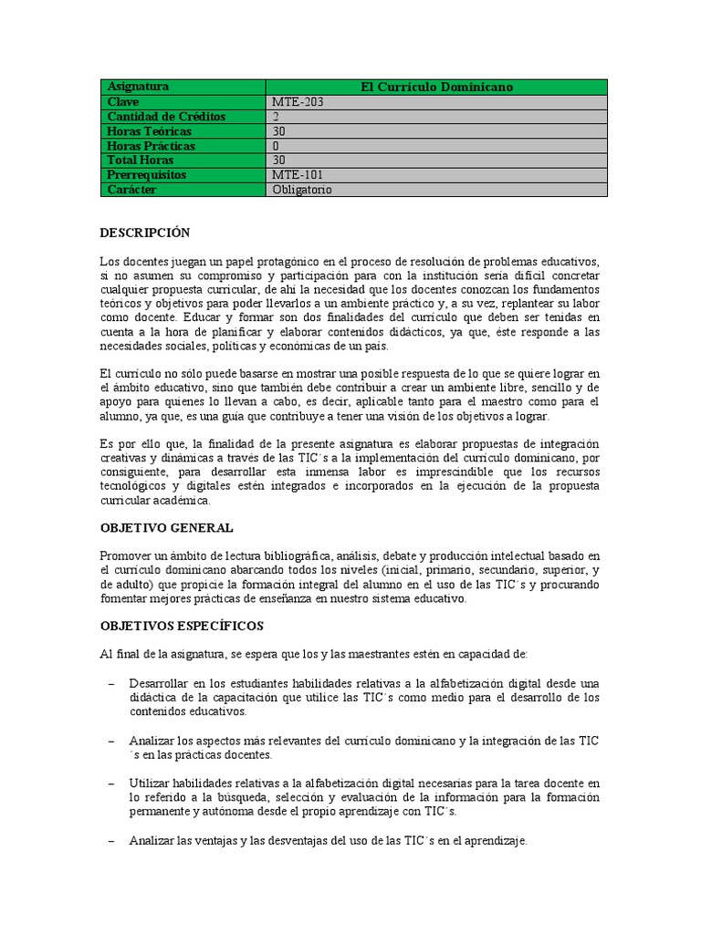 MTE-203: Currículo y TIC en Educación | PDF | Plan de estudios | Enseñando