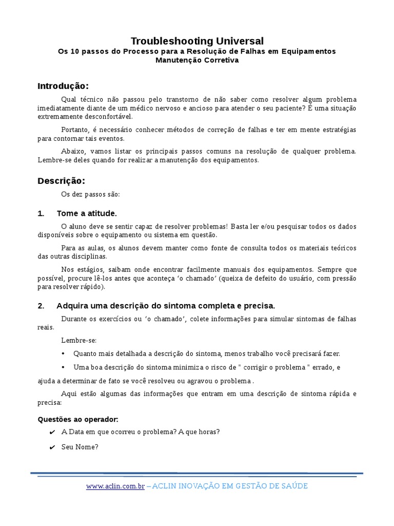 Troubleshooting Universal Os 10 Passos Do Processo para A Resolução de ...