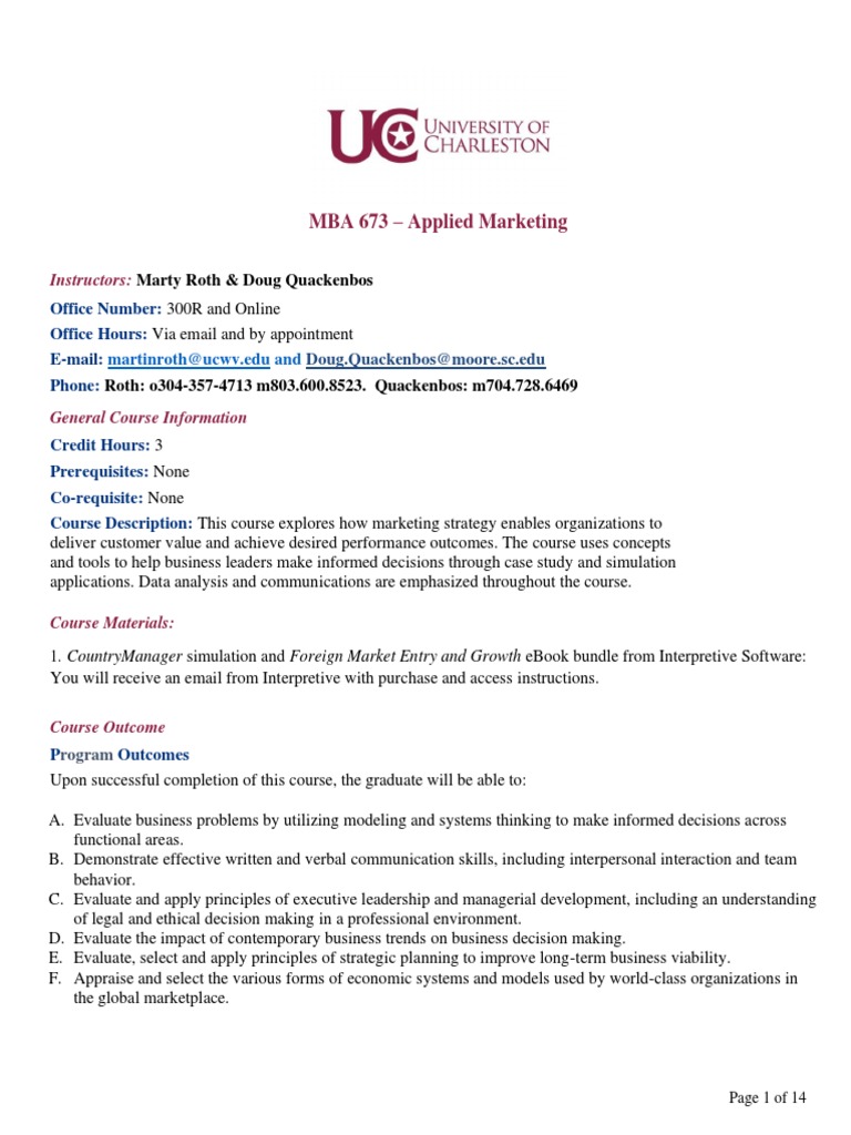 MBA 673 Applied Marketing Course Overview | PDF | Career & Growth ...