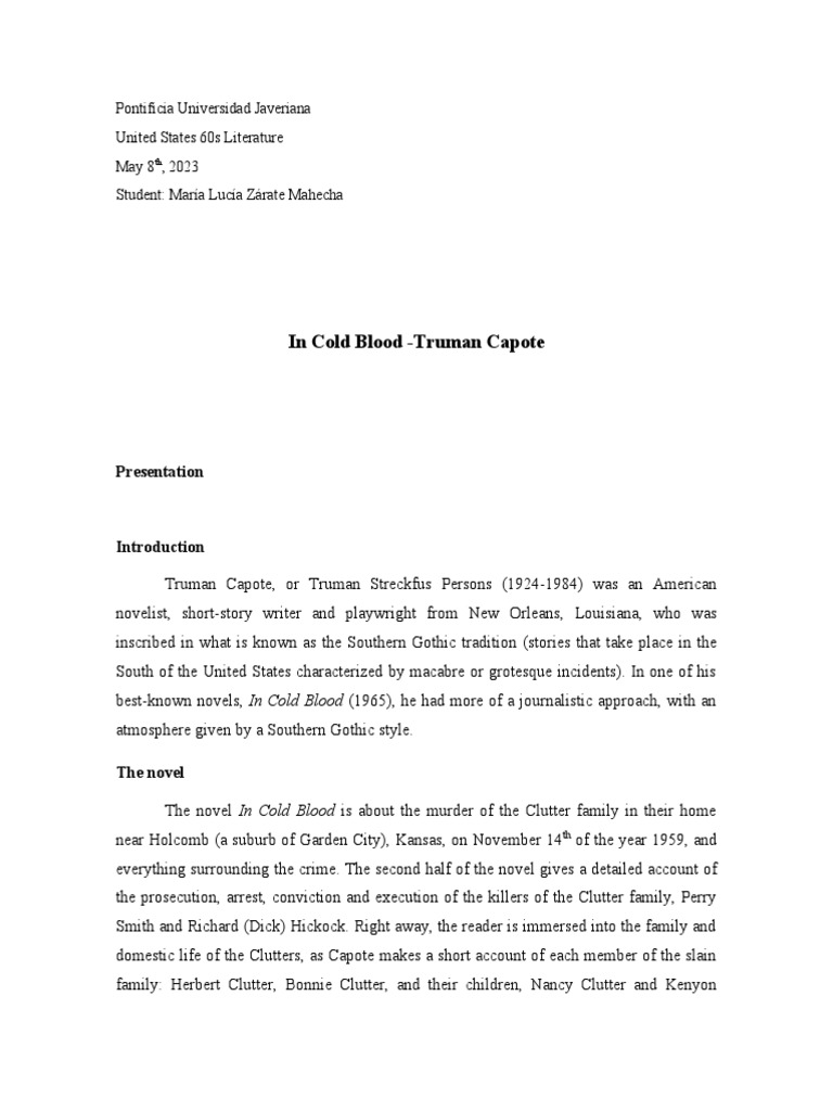 In Cold Blood Analysis PDF