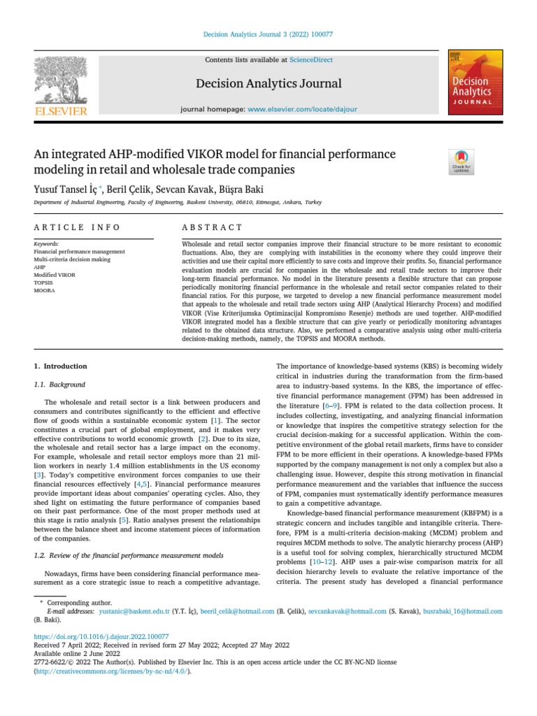 An Integrated AHP Modified VIKOR Model For Financial Perf - 2022 ...